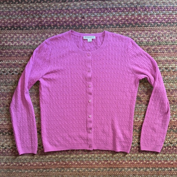 NWOT MERINO WOOL PINK CABLE KNIT PENDLETON BUTTON UP CARDIGAN - Picture 1 of 5